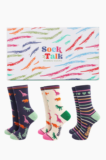 womens-bamboo-socks-gift-box-colourful-dinosaurs-three-pairs-ankle-socks-colourful-gift-box