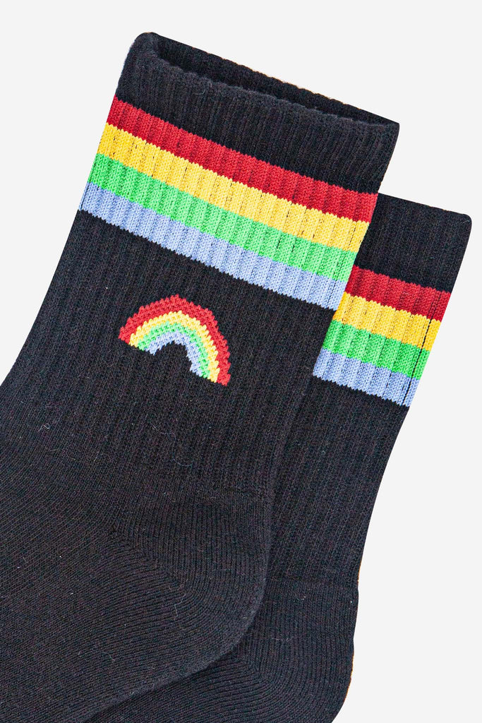 womens-sporty-socks-black-rainbow-close-up-ribbed-cotton