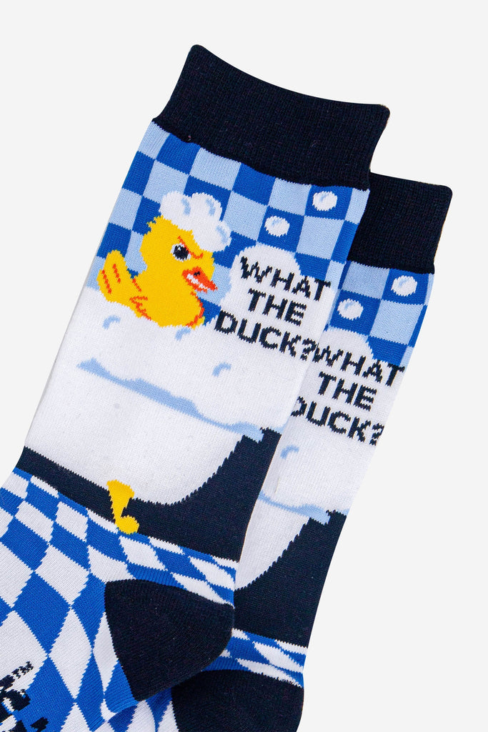 mens-combed-cotton-crew-socks-blue-what-the-duck-close-up