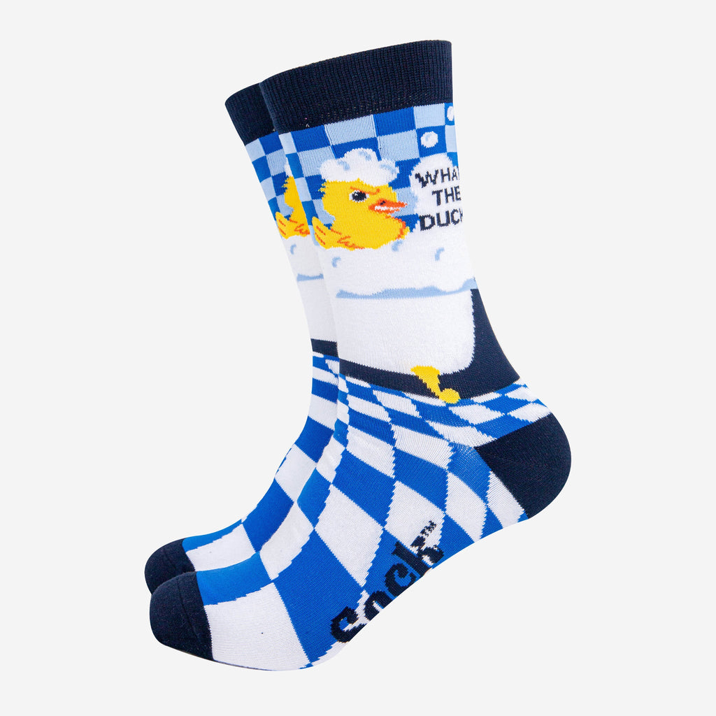 mens-combed-cotton-crew-socks-blue-what-the-duck-funny