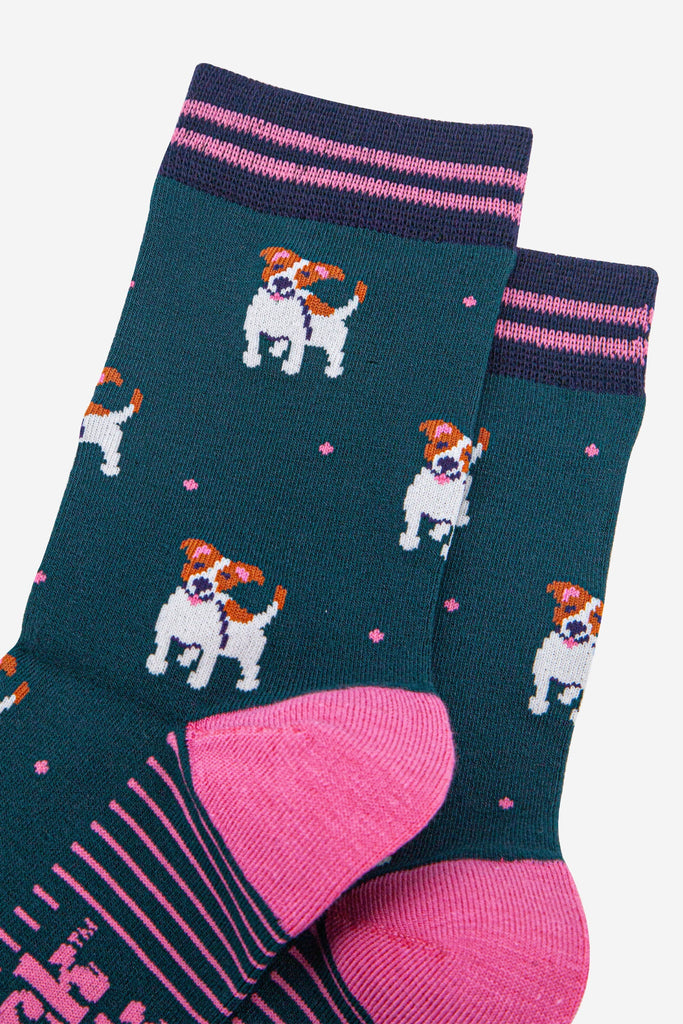 womens-bamboo-socks-forest-green-navy-blue-jack-russell-terriers-close-up