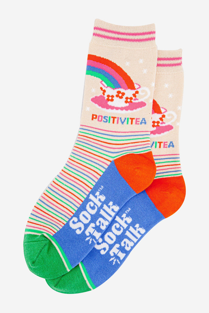 womens-combed-cotton-ankle-socks-cream-positivitea-laying-flat