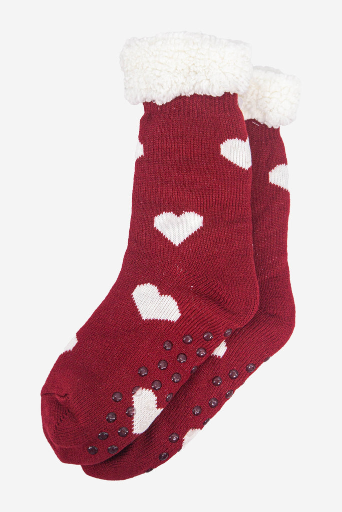 womens-long-slipper-socks-red-heart-laying-flat-grip-soles