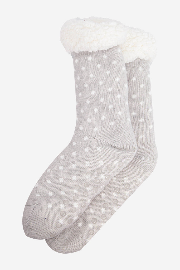womens-long-slipper-socks-light-grey-spot-laying-flat