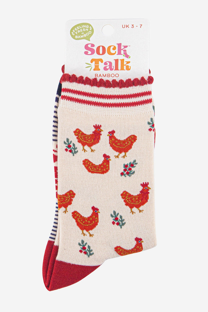 womens-bamboo-socks-cream-red-festive-hen-in-sock-talk-packaging