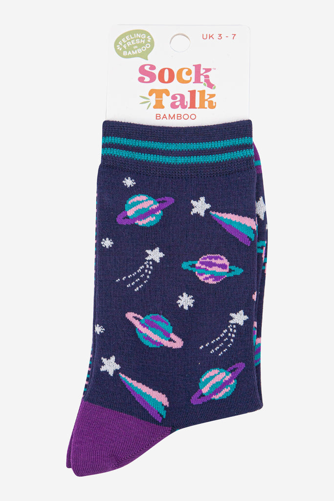 womens-bamboo-socks-navy-blue-purple-outer-space-in-sock-talk-packaging
