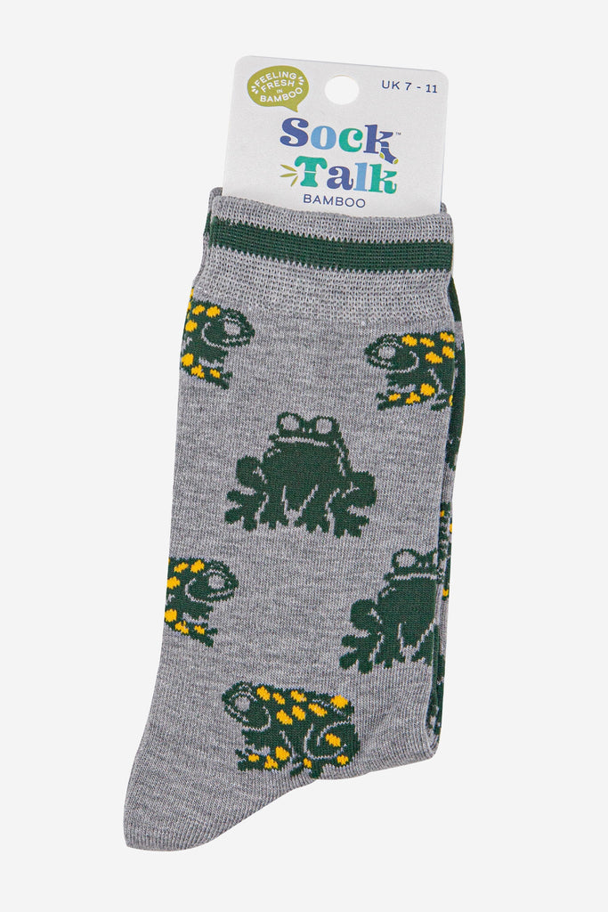 mens-bamboo-socks-grey-marl-green-frogs-in-sock-talk-packaging