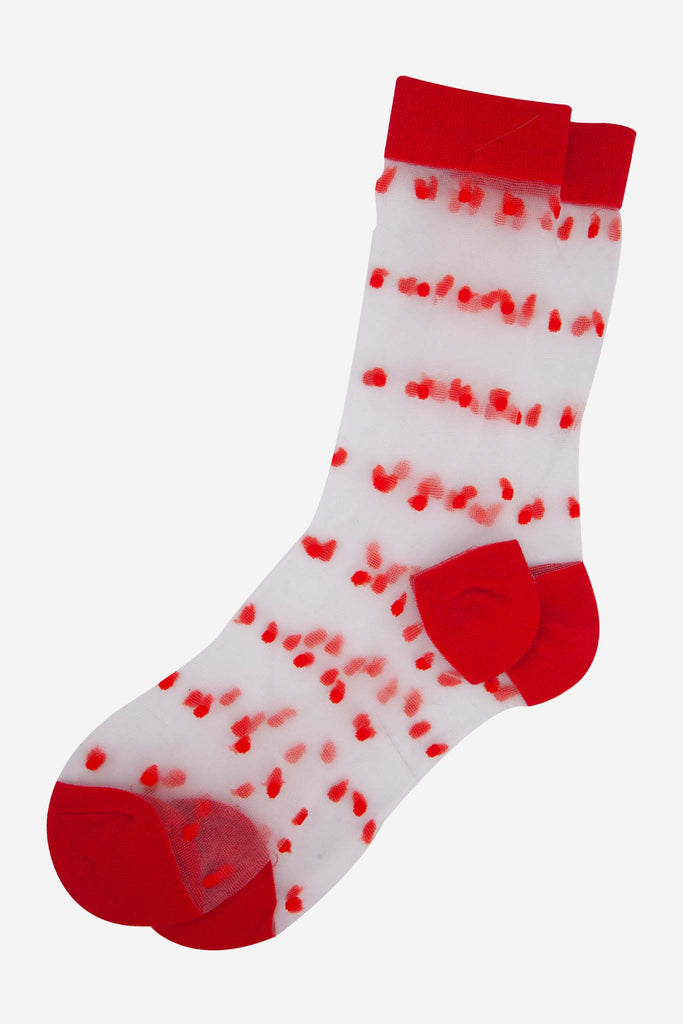 womens-sheer-ankle-socks-red-spots-sheer-polka-dot