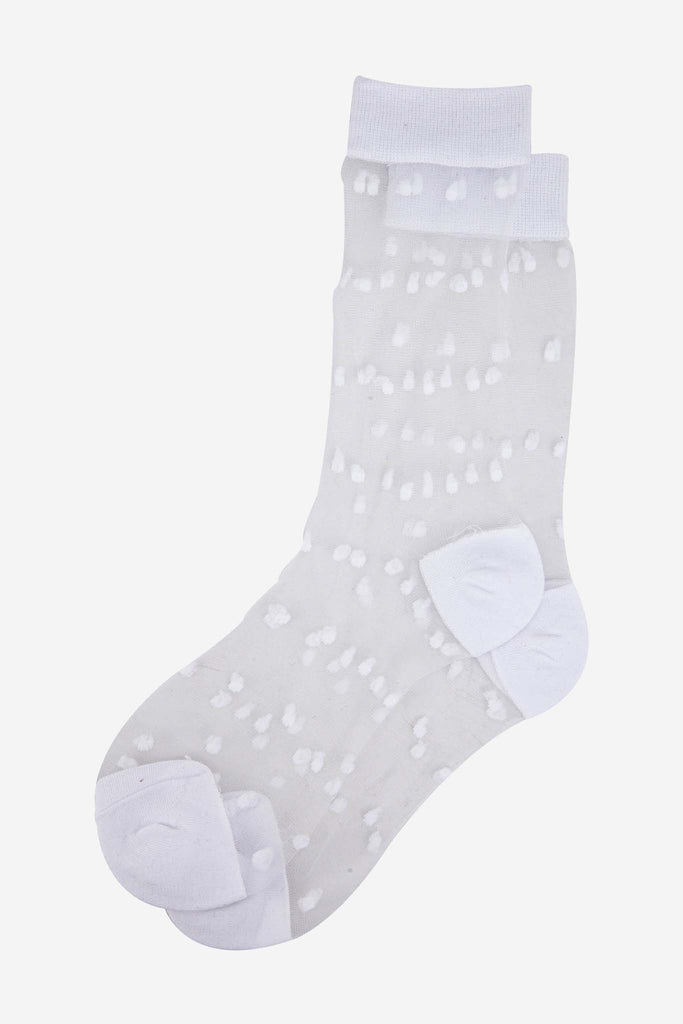 womens-sheer-ankle-socks-white-spots-laying-flat