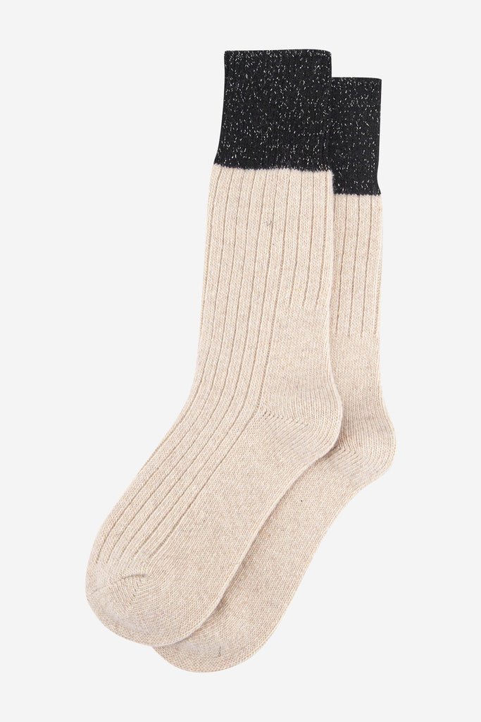 womens-mid-calf-socks-cream-black-colour-block-laying-flat