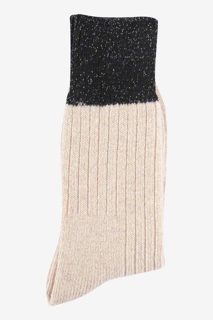 womens-mid-calf-socks-cream-black-colour-block-folded-thick-ribbed-wool-blend