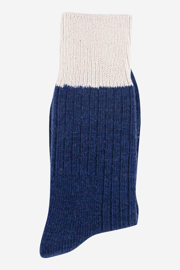 womens-mid-calf-socks-navy-blue-cream-colour-block-folded-thick-ribbed