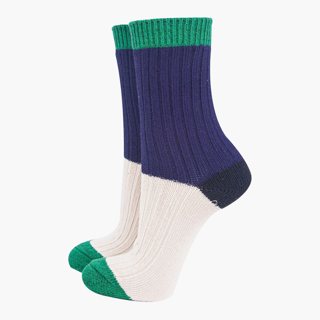 womens-mid-calf-socks-navy-blue-cream-colour-block-1-subtle-glitter-cuff