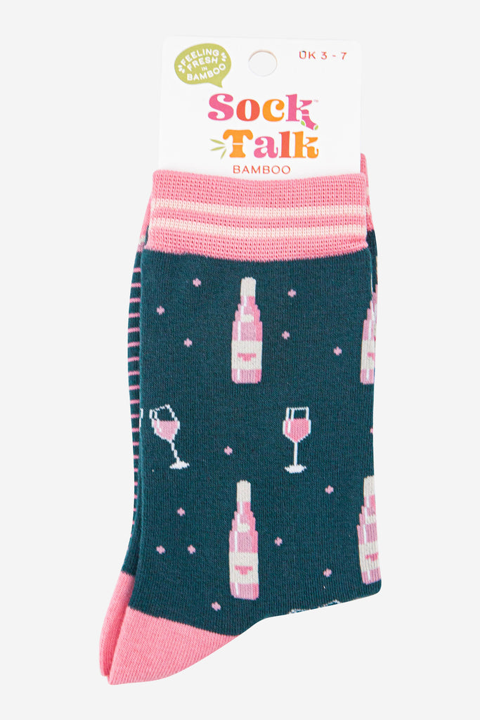 womens-bamboo-socks-forest-green-light-pink-rose-wine-in-sock-talk-packaging