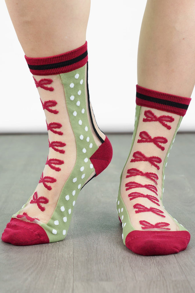 womens-sheer-ankle-socks-green-red-stripe-bow-popsocks