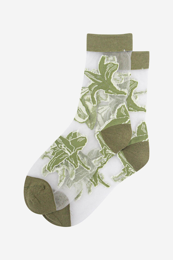 womens-sheer-ankle-socks-green-floral-see-through