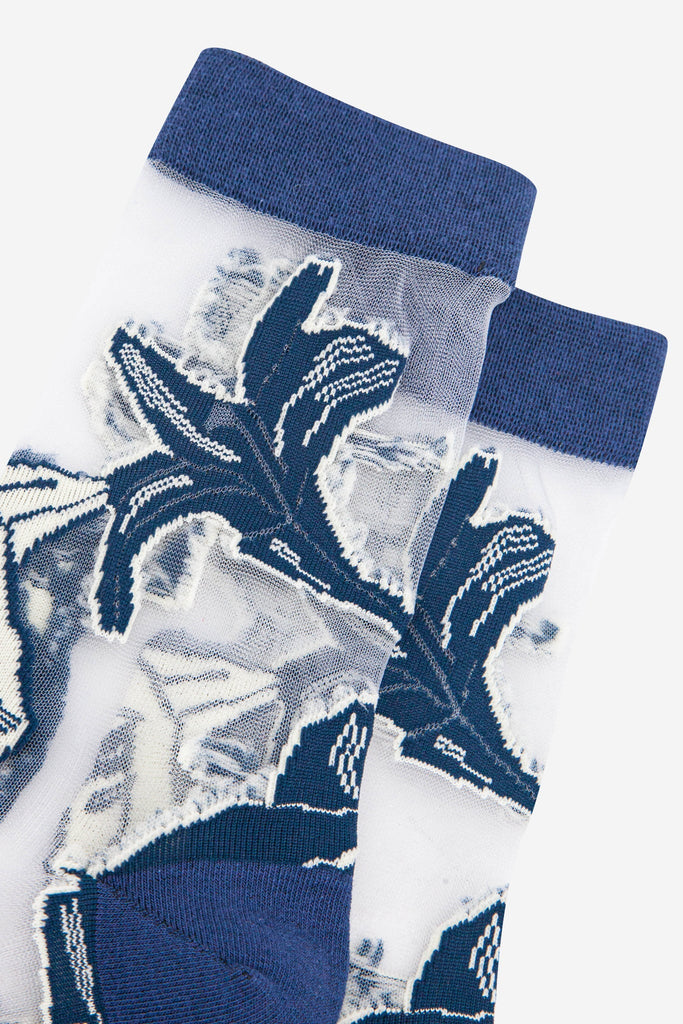 womens-sheer-ankle-socks-navy-blue-floral-close-up