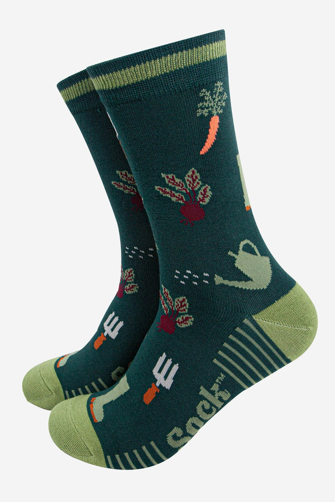 mens-bamboo-socks-forest-green-green-gardening-vegetables