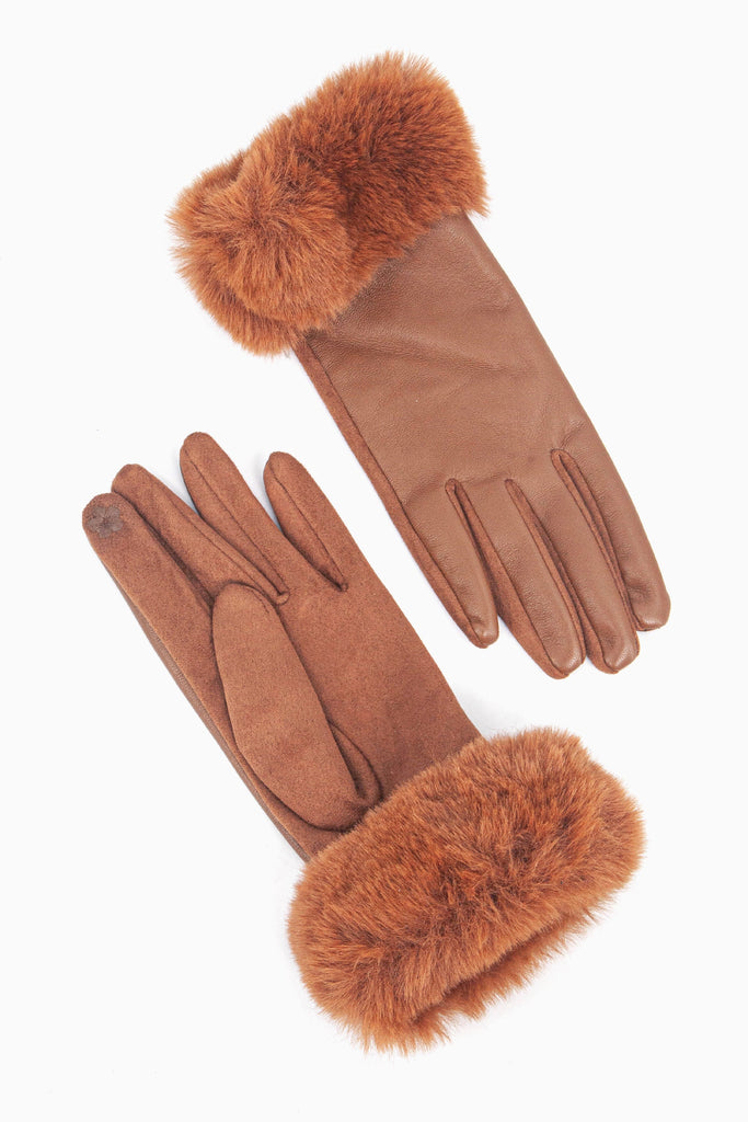 showing the palm and the back of the gloves, the inner index finger has an embroidered flower on the finger tip, this is to allow the wearer to use a touch screen device when wearing the gloves.