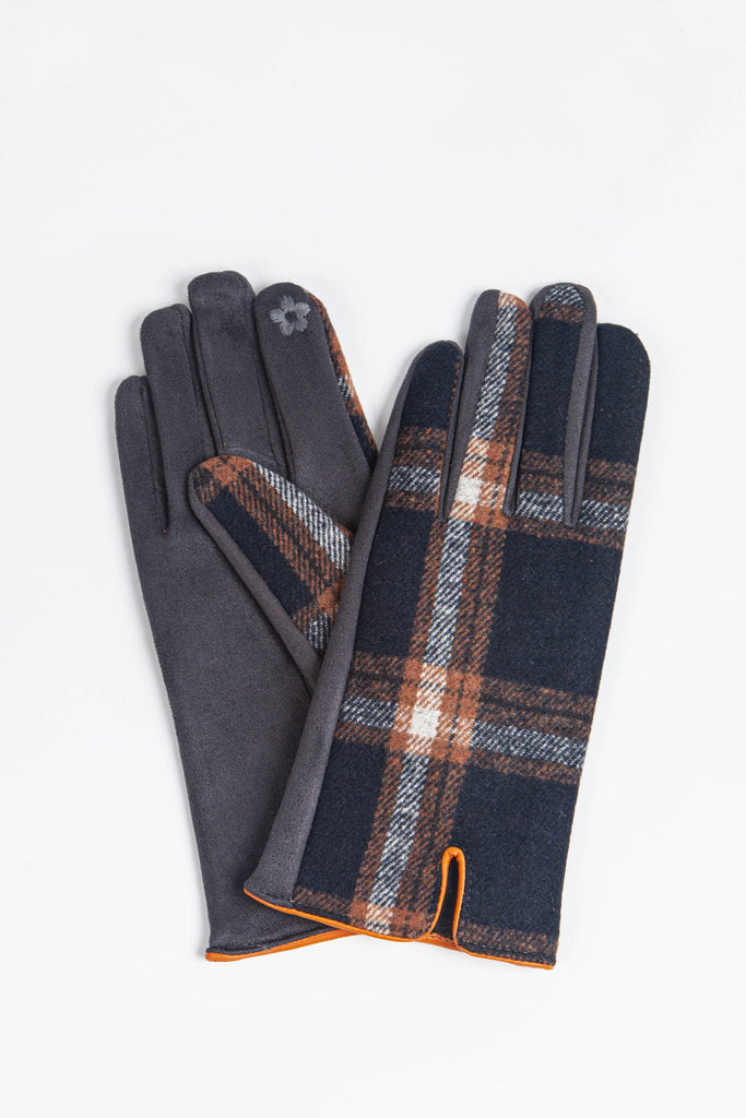 scottish-tartan-touchscreen-winter-gloves-black-orange-back-front-views