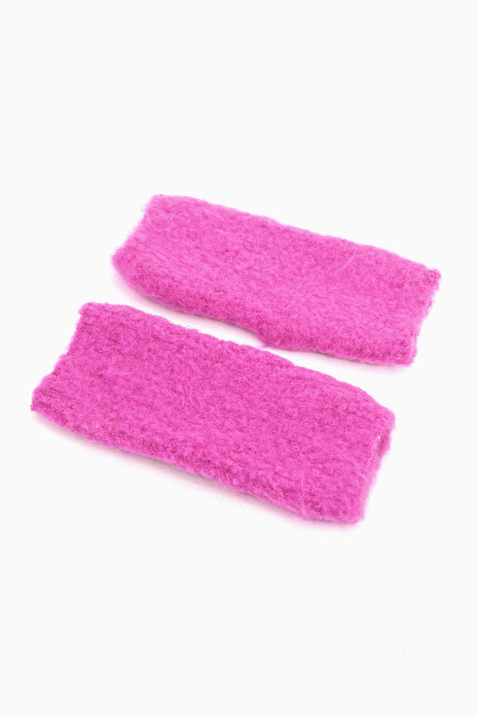 hot pink knitted winter wrist warmers