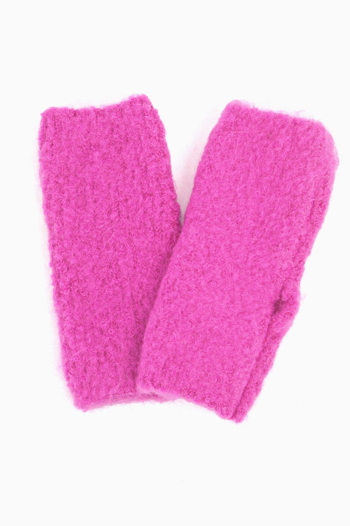 close up of the knitted wrist warmers showing the soft fabric