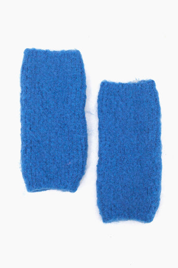  royal blue coloured knitted wrist warmers.