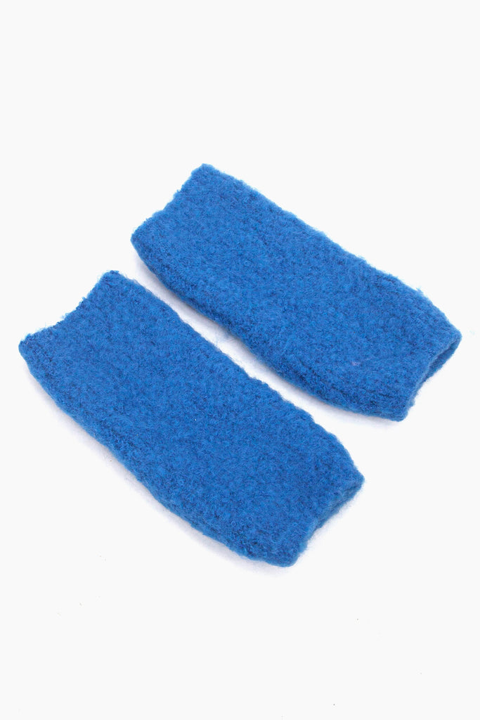 royal blue knitted winter wrist warmers