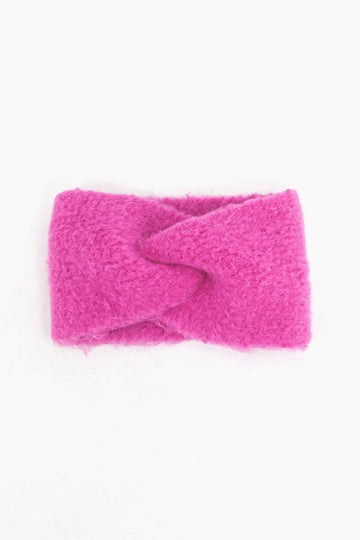 plain hot pink knitted headband with a twist front