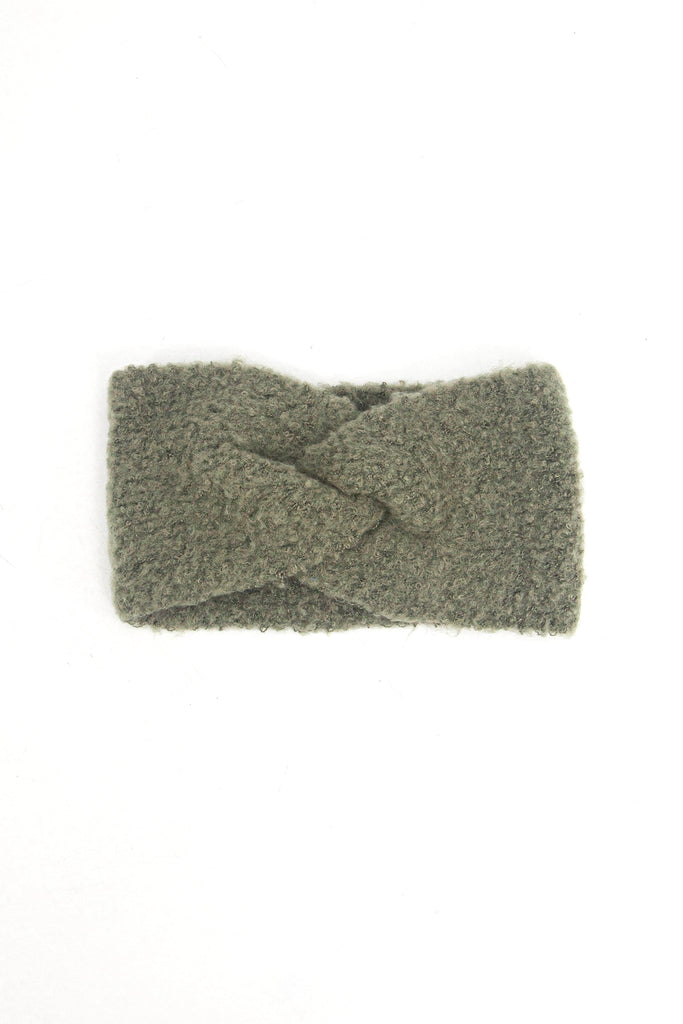 plain khaki knitted headband with a twist front