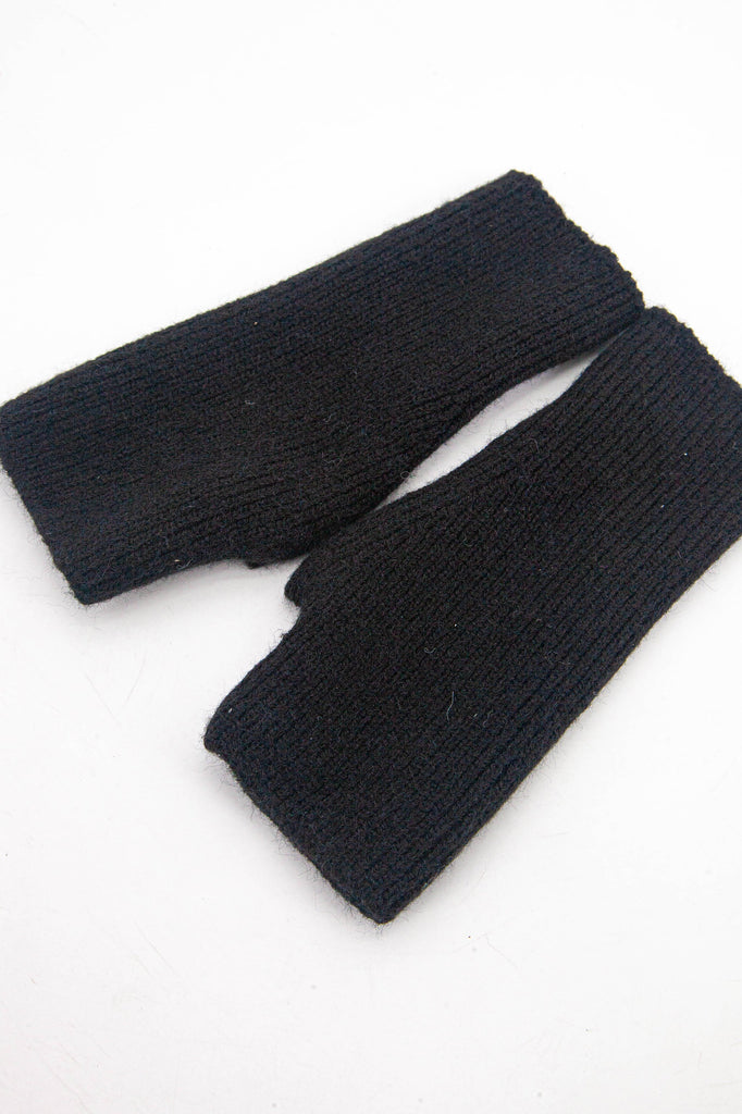 black knitted wrist warmer gloves with thumb holes