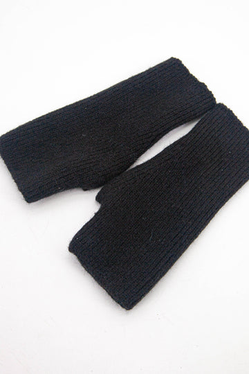 black knitted wrist warmer gloves with thumb holes