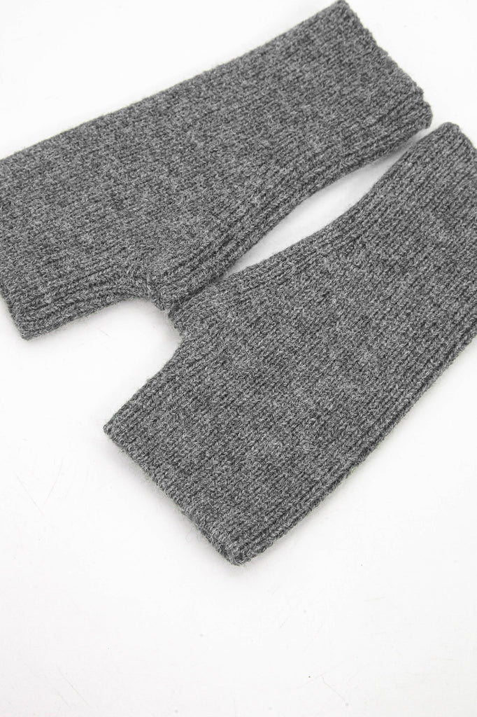 dark grey knitted wrist warmer gloves with thumb holes