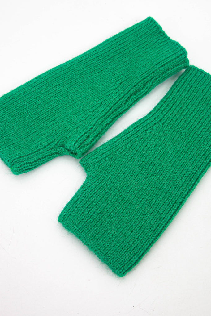 bright green knitted wrist warmer gloves with thumb holes