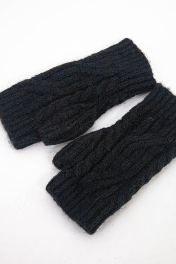 black cable knit wrist warmers with thumb holes