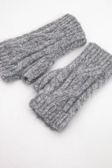 dark grey cable knit wrist warmers with thumb holes