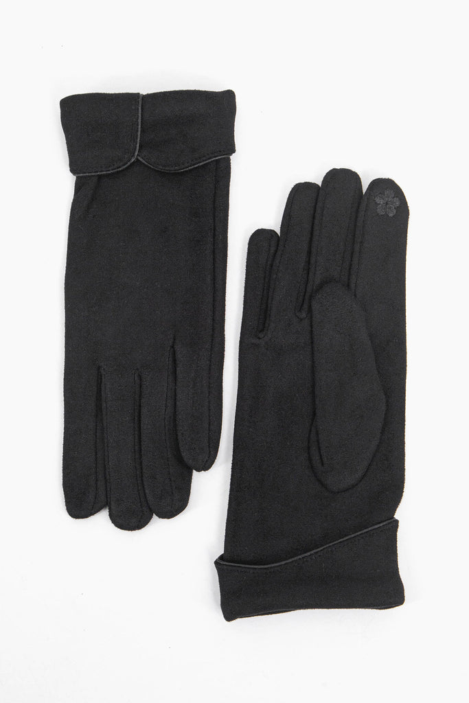 plain black scalloped cuff faux velvet touchscreen winter gloves