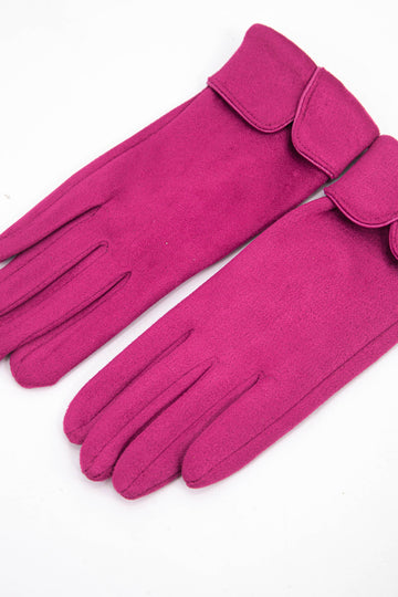 bright pink scalloped cuff faux velvet touchscreen winter gloves