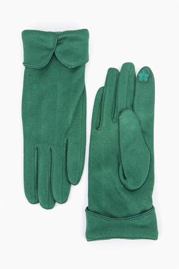 bright green scalloped cuff faux velvet touchscreen winter gloves