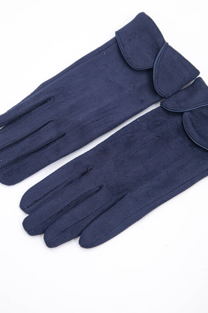 navy blue scalloped cuff faux velvet touchscreen winter gloves