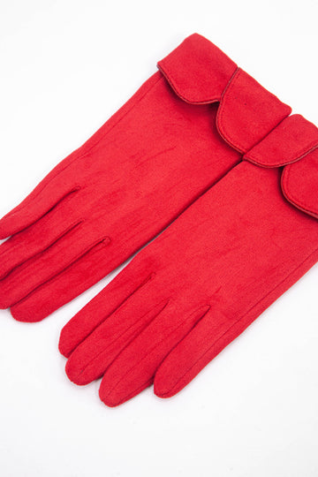 bright red scalloped cuff faux velvet touchscreen winter gloves