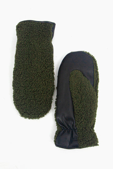 khaki green borg fleece mittens