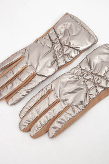 metallic gold winter gloves with stitching on the back