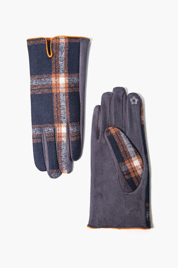 scottish-tartan-touchscreen-winter-gloves-black-orange-showing-embroidered-index-finger-touch-screen-friendly