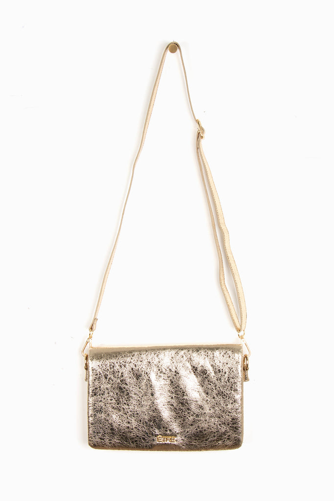 metallic gold cracked faux leather crossbody bag with detachable bag strap