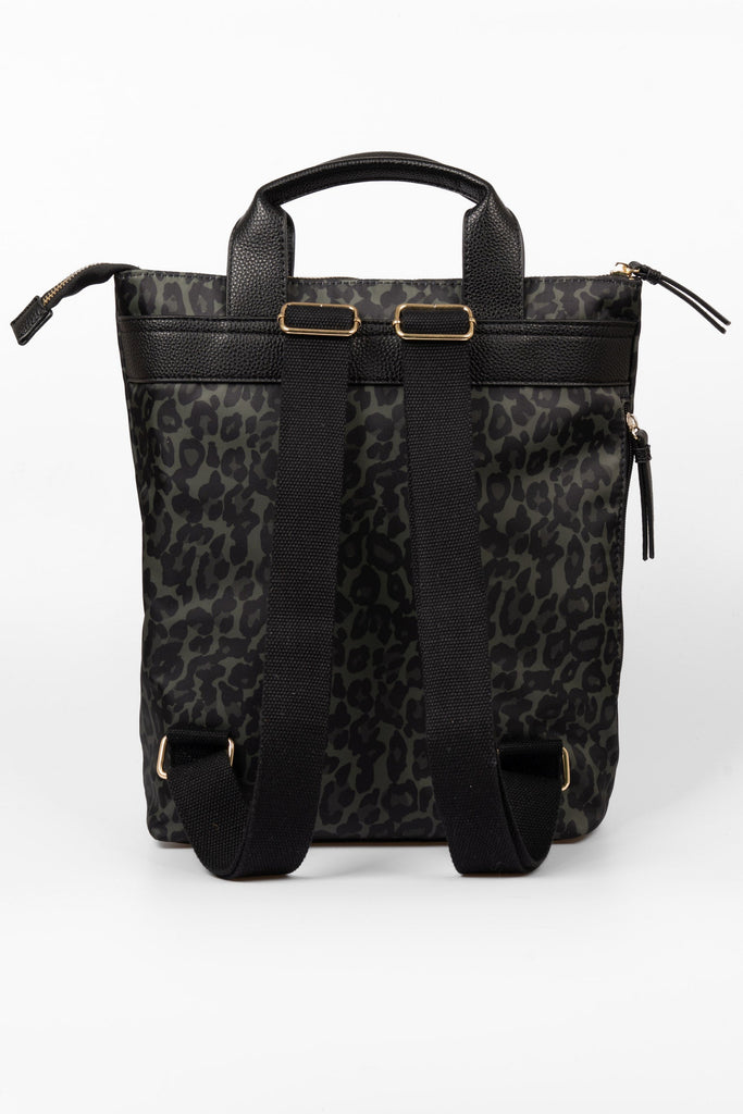 sutton-top-handle-backpack-khaki-leopard-print-nylon-pu-rear-view