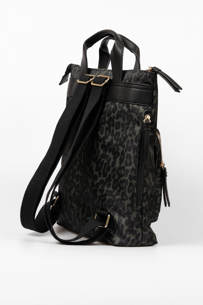 sutton-top-handle-backpack-khaki-leopard-print-nylon-pu-side-view