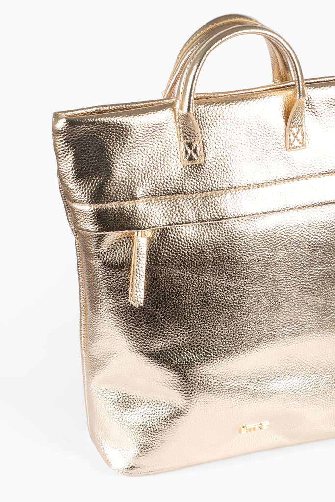 gold-backpack-coin-purse-travel-set-2-piece-close-up-faux-leather