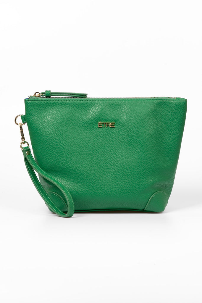 sylvie-vanity-bag-green-pebbled-faux-leather-front-etre-logo