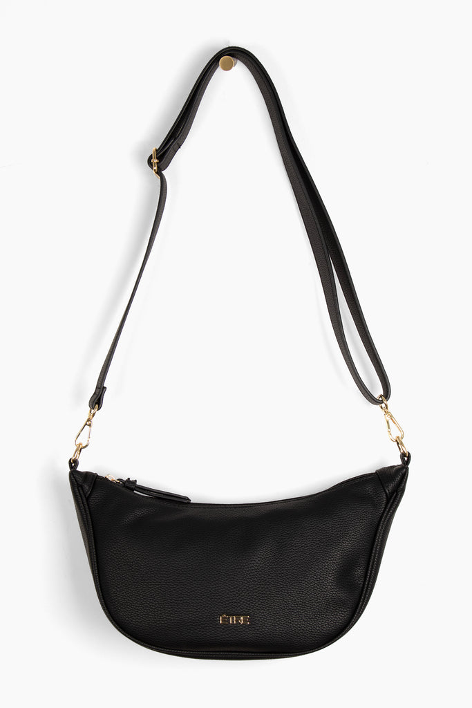 black-faux-leather-half-moon-bag-wristlet-purse-2-piece-set-bag-shoulder-strap